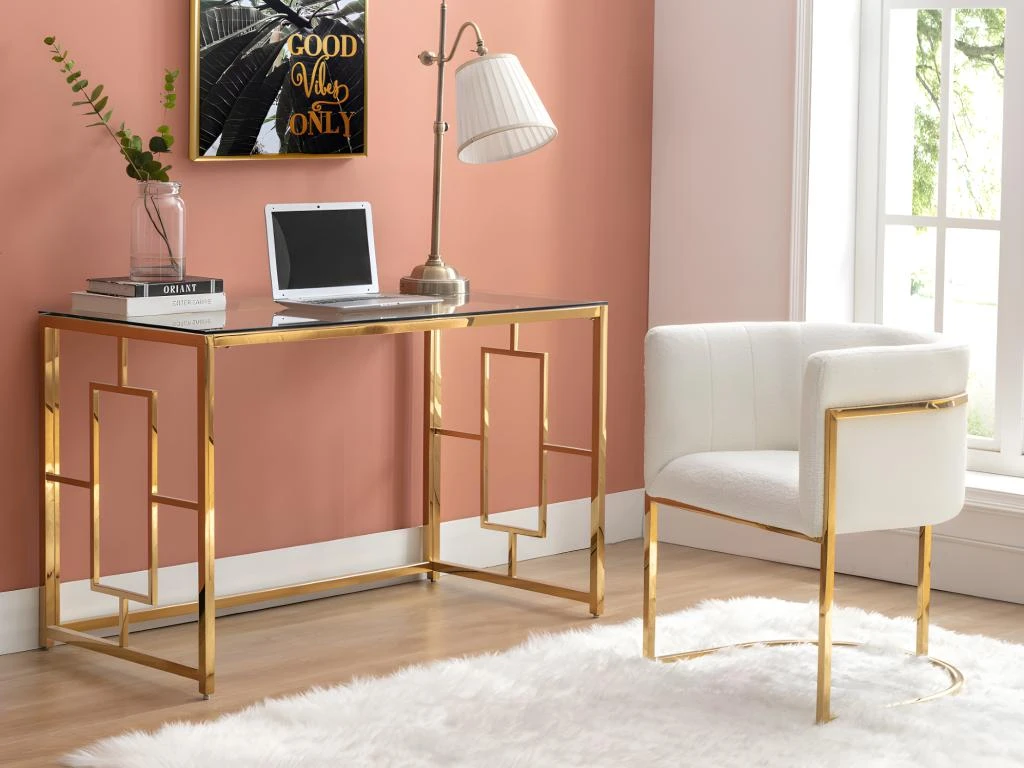 Bureau En Verre Trempé Et Acier - Doré Et Transparent - CLOTILDE De Pascal Morabito 3 Bureau En Verre Trempé Et Acier - Doré Et Transparent - CLOTILDE De Pascal Morabito