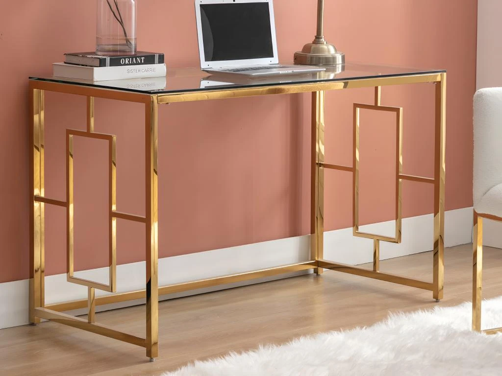 Bureau En Verre Trempé Et Acier - Doré Et Transparent - CLOTILDE De Pascal Morabito 4 Bureau En Verre Trempé Et Acier - Doré Et Transparent - CLOTILDE De Pascal Morabito – Image 2