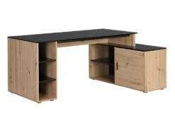 Bureau D'angle Avec Rangements - MDF - Naturel Et Noir - ROMIARA 12 Bureau D'angle Avec Rangements - MDF - Naturel Et Noir - ROMIARA -Meubles Soldes Boutique meuble bureau 8400279