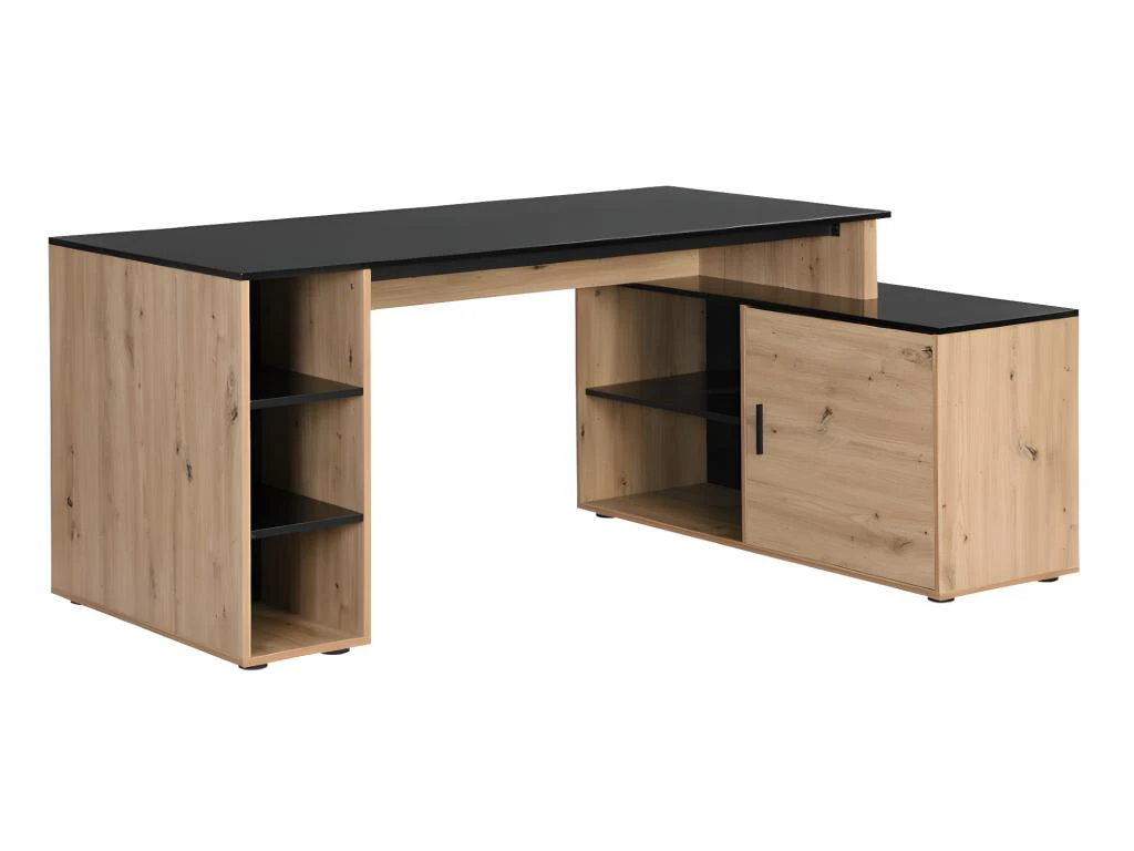 Bureau D'angle Avec Rangements - MDF - Naturel Et Noir - ROMIARA 5 Bureau D'angle Avec Rangements - MDF - Naturel Et Noir - ROMIARA – Image 3