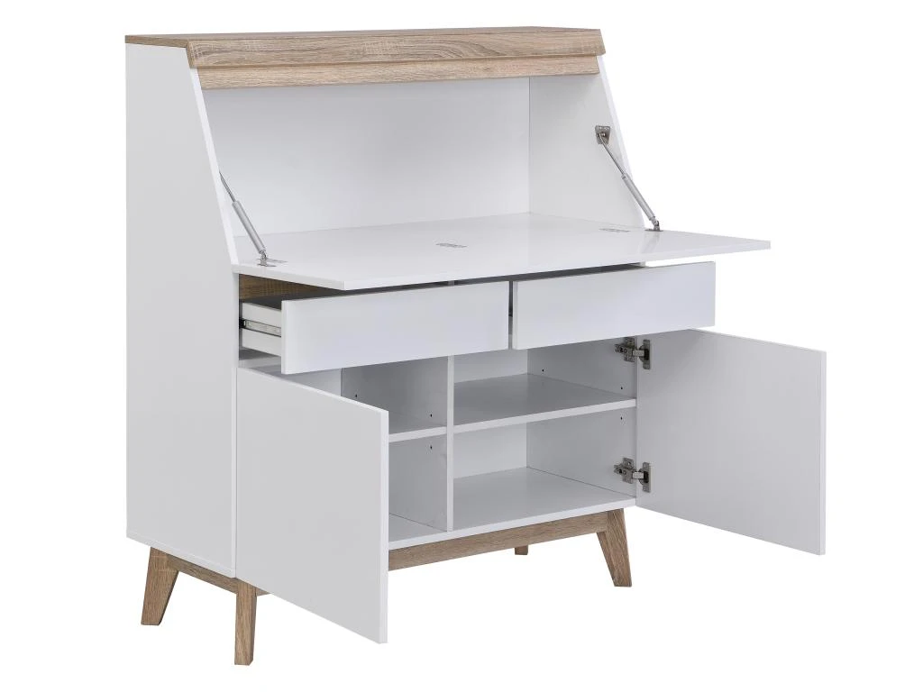 Secrétaire Avec 2 Portes Et 2 Tiroirs - MDF - Blanc Et Naturel - RILESA 6 Secrétaire Avec 2 Portes Et 2 Tiroirs - MDF - Blanc Et Naturel - RILESA – Image 4