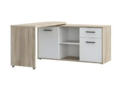 Bureau D'angle Rotatif 144 Cm à 232 Cm Décor Bois Et Blanc - ALKIRA
