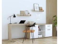 Bureau D'angle Rotatif 144 Cm à 232 Cm Décor Bois Et Blanc - ALKIRA -Meubles Soldes Boutique meuble bureau 8958961