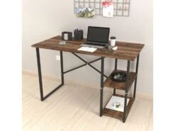 Bureau Nittedal Avec étagère Intégrée à 2 Niveaux 75 X 120 X 60 Cm Effet Chêne Patiné [en.casa]