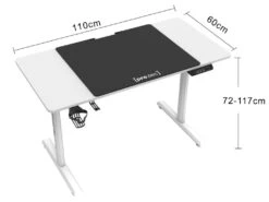 Bureau électrique Pomona à Hauteur Réglable 110 X 60 X 72 - 117 Cm Blanc [pro.tec] -Meubles Soldes Boutique meuble bureau 9550365
