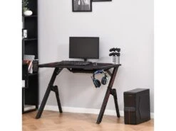 HOMCOM Bureau Gaming Bureau Gamer Bureau Informatique Bracket Support Casque Porte-gobelet Et Tapis Souris Fournis Métal MDF Noir Rouge