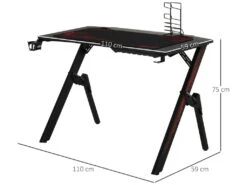 HOMCOM Bureau Gaming Bureau Gamer Bureau Informatique Bracket Support Casque Porte-gobelet Et Tapis Souris Fournis Métal MDF Noir Rouge 9 HOMCOM Bureau Gaming Bureau Gamer Bureau Informatique Bracket Support Casque Porte-gobelet Et Tapis Souris Fournis Métal MDF Noir Rouge -Meubles Soldes Boutique meuble bureau 9550433