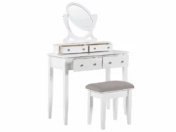 Coiffeuse Blanche 4 Tiroirs Avec Miroir Et Tabouret LUNE -Meubles Soldes Boutique meuble coiffeuse 16105379