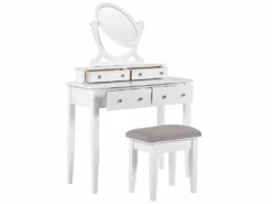 Coiffeuse Blanche 4 Tiroirs Avec Miroir Et Tabouret LUNE -Meubles Soldes Boutique meuble coiffeuse 16105381