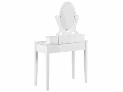 Coiffeuse Blanche 4 Tiroirs Avec Miroir Et Tabouret LUNE -Meubles Soldes Boutique meuble coiffeuse 16105383