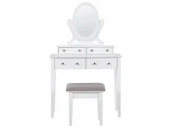 Coiffeuse Blanche 4 Tiroirs Avec Miroir Et Tabouret LUNE -Meubles Soldes Boutique meuble coiffeuse 16105385