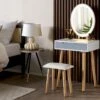 Coiffeuse Blanc Et Gris Avec 1 Tiroir Un Miroir à LED Et Un Tabouret VESOUL -Meubles Soldes Boutique meuble coiffeuse 18218753