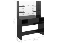 Table De Maquillage Avec éclairage 100 X 40 X 135 Cm Led Mdf Noir Brillant 02_0006252 -Meubles Soldes Boutique meuble coiffeuse 19191217