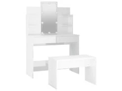 Ensemble De Coiffeuse 96 X 40 X 142 Cm Avec Led Blanc Brillant Bois D'ingénierie 02_0006247 -Meubles Soldes Boutique meuble coiffeuse 19191239