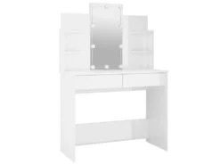 Ensemble De Coiffeuse 96 X 40 X 142 Cm Avec Led Blanc Brillant Bois D'ingénierie 02_0006247 -Meubles Soldes Boutique meuble coiffeuse 19191241