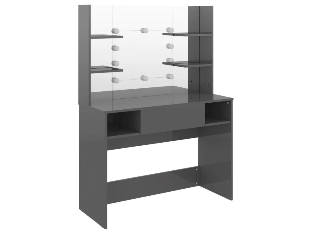 Table De Maquillage Avec éclairage Led 100 X 40 X 135 Cm MDF Gris Brillant 02_0006253 6 Table De Maquillage Avec éclairage Led 100 X 40 X 135 Cm MDF Gris Brillant 02_0006253 – Image 4