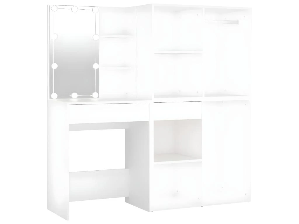 Coiffeuse à Led Avec 2 Armoires 60 X 40 X 140 Cm Bois D'ingénierie Blanc 02_0006304 3 Coiffeuse à Led Avec 2 Armoires 60 X 40 X 140 Cm Bois D'ingénierie Blanc 02_0006304