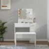 Ensemble De Coiffeuse Avec LED Blanc Brillant Bois D'ingénierie -Meubles Soldes Boutique meuble coiffeuse 22739999