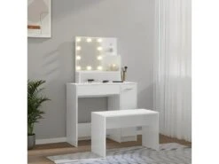 Ensemble De Coiffeuse Avec LED Blanc Brillant Bois D'ingénierie 14 Ensemble De Coiffeuse Avec LED Blanc Brillant Bois D'ingénierie -Meubles Soldes Boutique meuble coiffeuse 22740003
