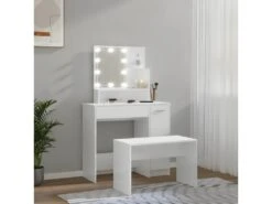 Ensemble De Coiffeuse Avec LED Blanc Brillant Bois D'ingénierie 15 Ensemble De Coiffeuse Avec LED Blanc Brillant Bois D'ingénierie -Meubles Soldes Boutique meuble coiffeuse 22740005