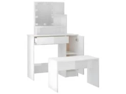 Ensemble De Coiffeuse Avec LED Blanc Brillant Bois D'ingénierie 18 Ensemble De Coiffeuse Avec LED Blanc Brillant Bois D'ingénierie -Meubles Soldes Boutique meuble coiffeuse 22740011