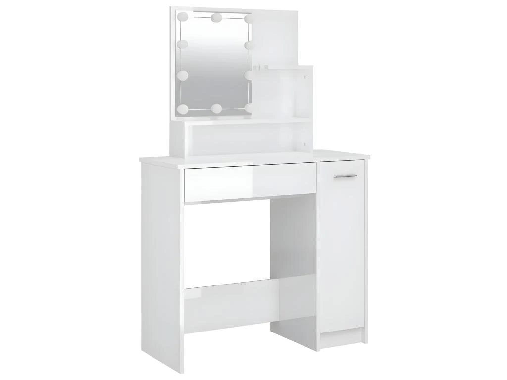 Ensemble De Coiffeuse Avec LED Blanc Brillant Bois D'ingénierie 10 Ensemble De Coiffeuse Avec LED Blanc Brillant Bois D'ingénierie – Image 8