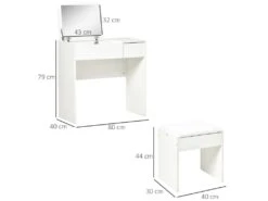 Coiffeuse Table De Maquillage Design Contemporain 80L X 40l X 79H Cm Miroir Escamotable, Tiroir, Coffre + Tabouret Blanc 9 Coiffeuse Table De Maquillage Design Contemporain 80L X 40l X 79H Cm Miroir Escamotable, Tiroir, Coffre + Tabouret Blanc -Meubles Soldes Boutique meuble coiffeuse 8825303