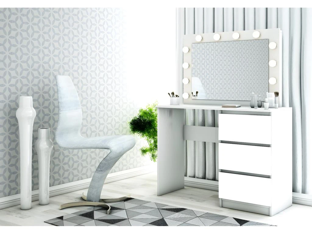 ALLYS - Coiffeuse Moderne - 90x50x140 Cm - 3 Tiroirs - Grand Miroir Ave 12 LED - Table De Maquillage 4 ALLYS - Coiffeuse Moderne - 90x50x140 Cm - 3 Tiroirs - Grand Miroir Ave 12 LED - Table De Maquillage – Image 2