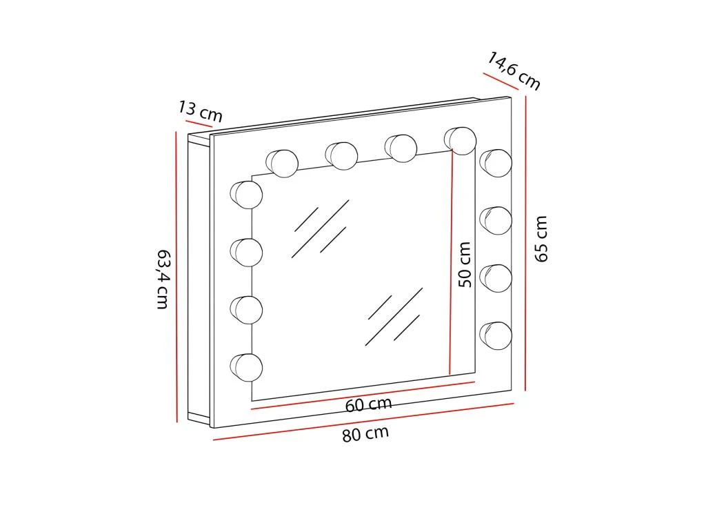 ALLYS - Coiffeuse Moderne - 90x50x140 Cm - 3 Tiroirs - Grand Miroir Ave 12 LED - Table De Maquillage 6 ALLYS - Coiffeuse Moderne - 90x50x140 Cm - 3 Tiroirs - Grand Miroir Ave 12 LED - Table De Maquillage – Image 4