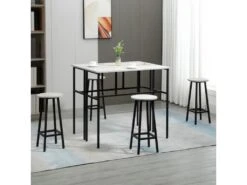 Ensemble Table De Bar Style Industriel 6 Pièces - 2 Tables, 4 Tabourets - Acier Noir Panneaux Particules Aspect Bois Gris