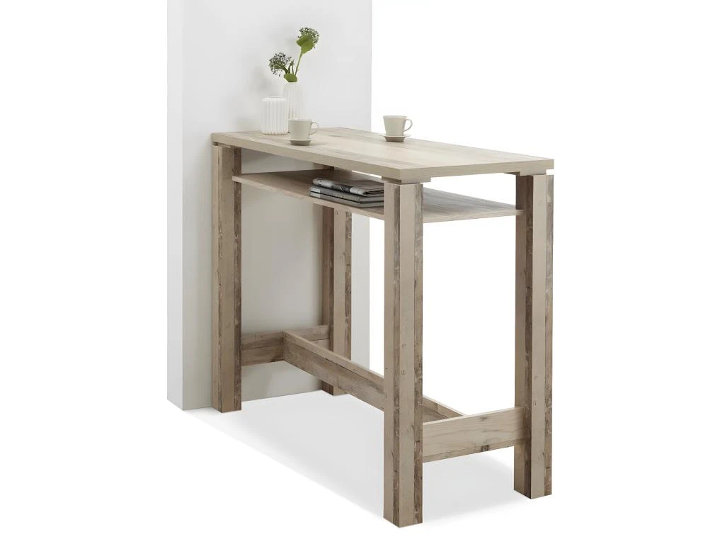 COOKIE - Table Bar 120cm Avec Etagère Aspect Bois Vieilli 3 COOKIE - Table Bar 120cm Avec Etagère Aspect Bois Vieilli