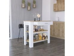 Ilot De Cuisine Milan W101 - Blanc/Macadamia -Meubles Soldes Boutique meuble de cuisine 12330901