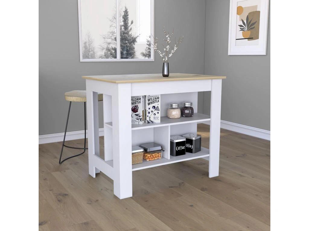 Ilot De Cuisine Milan - Blanc Et Dune 3 Ilot De Cuisine Milan - Blanc Et Dune