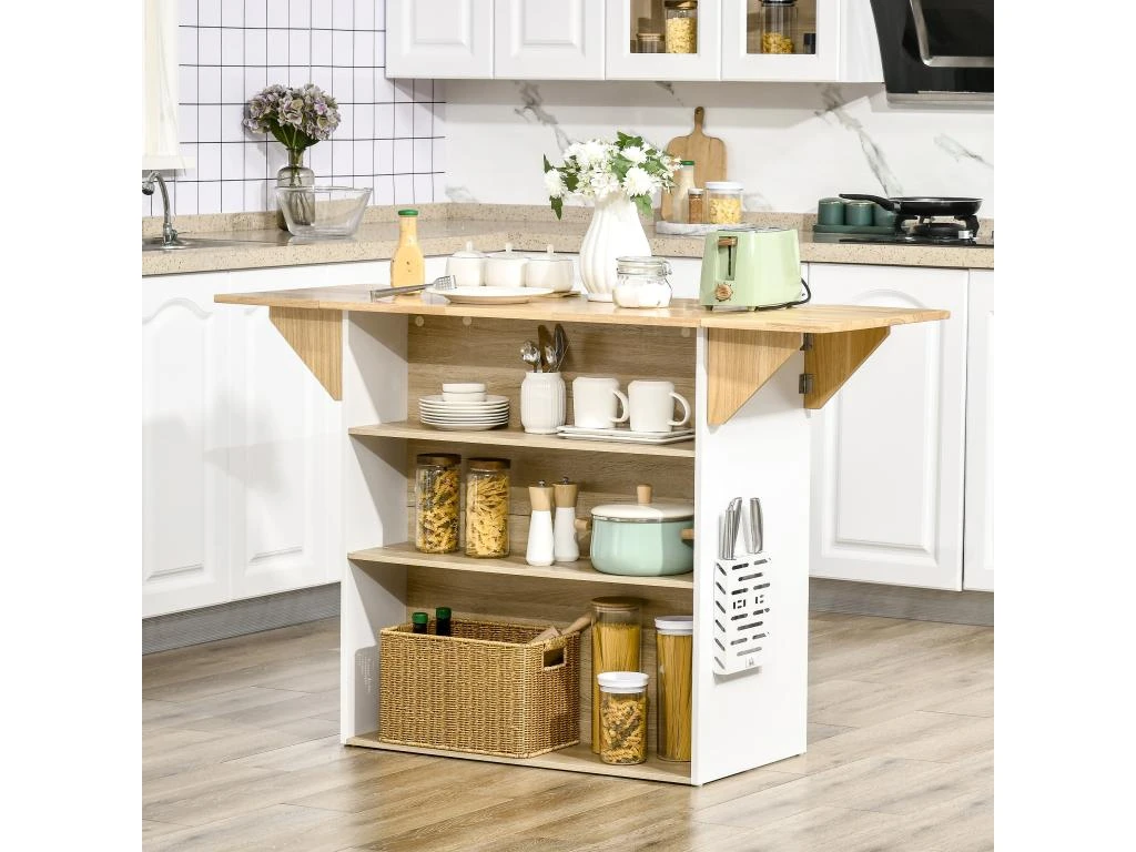 Ilot Central De Cuisine Avec Rangements Plan De Travail Rabattable 2 étagères 140L X 55l X 91H Cm Blanc Et Aspect Chêne Clair 3 Ilot Central De Cuisine Avec Rangements Plan De Travail Rabattable 2 étagères 140L X 55l X 91H Cm Blanc Et Aspect Chêne Clair