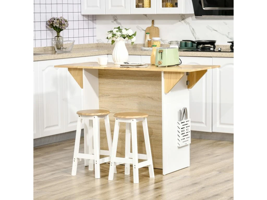 Ilot Central De Cuisine Avec Rangements Plan De Travail Rabattable 2 étagères 140L X 55l X 91H Cm Blanc Et Aspect Chêne Clair 6 Ilot Central De Cuisine Avec Rangements Plan De Travail Rabattable 2 étagères 140L X 55l X 91H Cm Blanc Et Aspect Chêne Clair – Image 4