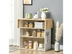 Ilot Central De Cuisine Avec Rangements Plan De Travail Rabattable 2 étagères 140L X 55l X 91H Cm Blanc Et Aspect Chêne Clair 11 Ilot Central De Cuisine Avec Rangements Plan De Travail Rabattable 2 étagères 140L X 55l X 91H Cm Blanc Et Aspect Chêne Clair -Meubles Soldes Boutique meuble de cuisine 12341999