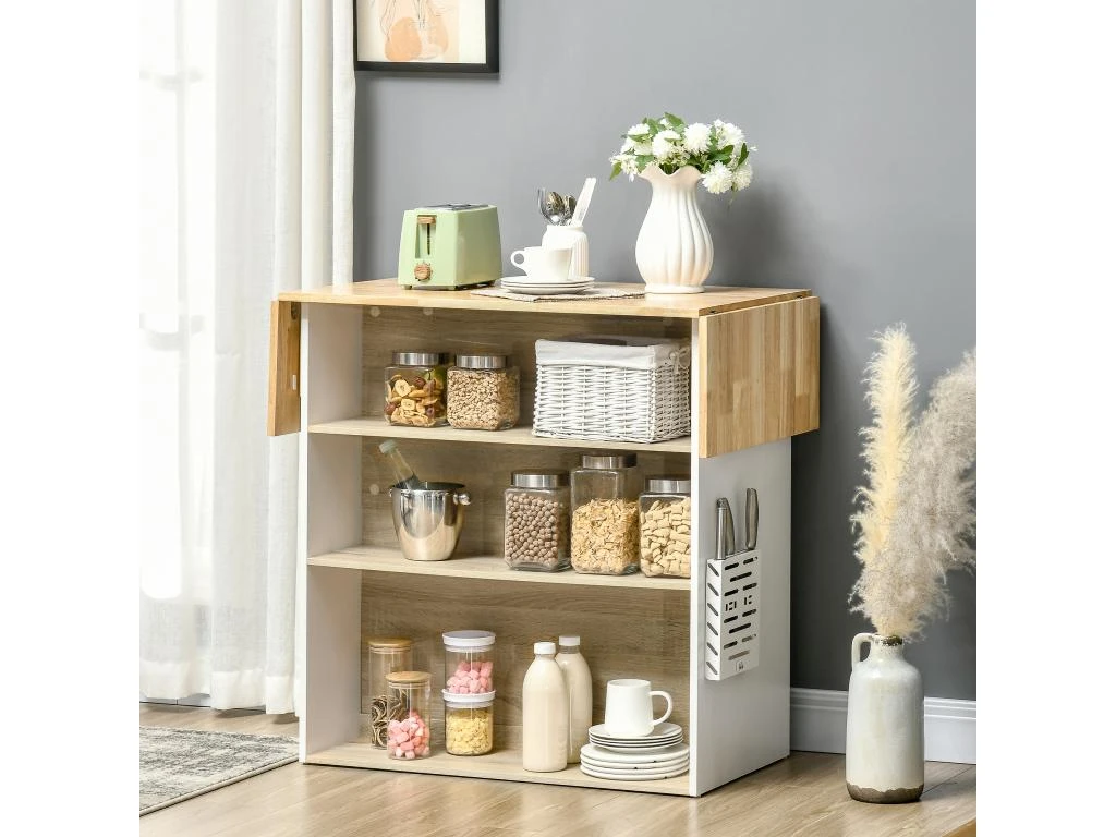 Ilot Central De Cuisine Avec Rangements Plan De Travail Rabattable 2 étagères 140L X 55l X 91H Cm Blanc Et Aspect Chêne Clair 7 Ilot Central De Cuisine Avec Rangements Plan De Travail Rabattable 2 étagères 140L X 55l X 91H Cm Blanc Et Aspect Chêne Clair – Image 5