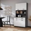 Buffet De Cuisine Avec 4 Portes, 2 Tiroirs Et 2 Niches - Blanc Et Anthracite - MADULIA -Meubles Soldes Boutique meuble de cuisine 12566277