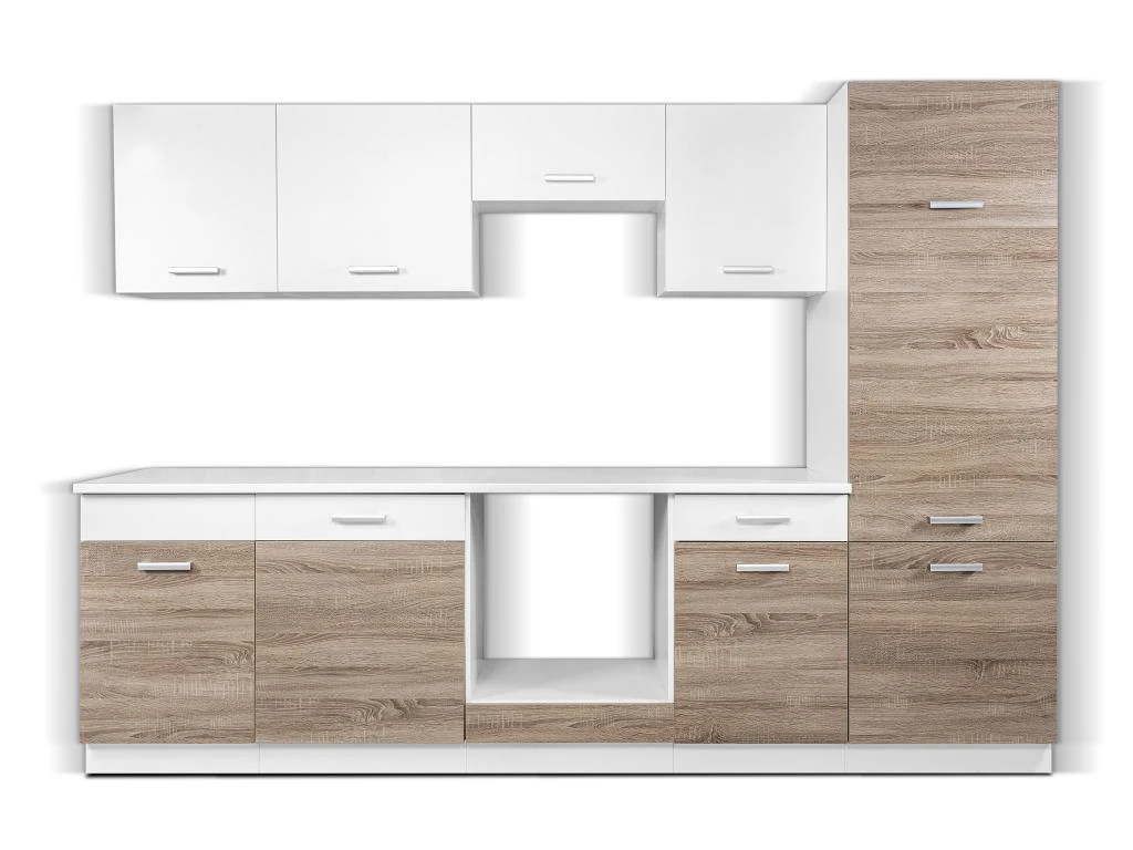 Cuisine Complète - 280 Cm - 9 éléments De Rangements - Naturel Et Blanc - CIBONA 5 Cuisine Complète - 280 Cm - 9 éléments De Rangements - Naturel Et Blanc - CIBONA – Image 3