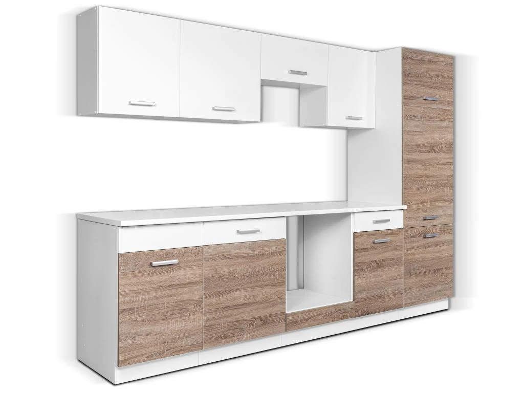 Cuisine Complète - 280 Cm - 9 éléments De Rangements - Naturel Et Blanc - CIBONA 4 Cuisine Complète - 280 Cm - 9 éléments De Rangements - Naturel Et Blanc - CIBONA – Image 2