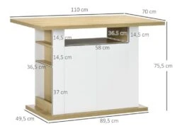 Îlot Central Cuisine Table à Manger 4-6 Personnes - 4 Portes, étagères - Dim. 110L X 70l X 75H Cm - Panneaux Blanc Aspect Chêne Clair -Meubles Soldes Boutique meuble de cuisine 12680601