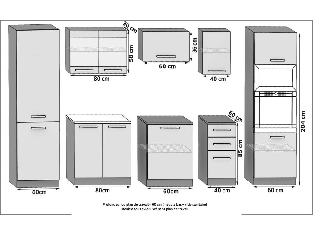 SANNER - Cuisine Complète L300 Cm - Cuisine Droite 8 Pcs - Plan De Travail Inclus 5 SANNER - Cuisine Complète L300 Cm - Cuisine Droite 8 Pcs - Plan De Travail Inclus – Image 3