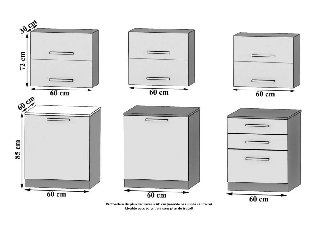 MENORKA - Cuisine Complète L180 Cm - Cuisine Droite 6 Pcs - Plan De Travail Inclus 5 MENORKA - Cuisine Complète L180 Cm - Cuisine Droite 6 Pcs - Plan De Travail Inclus – Image 3