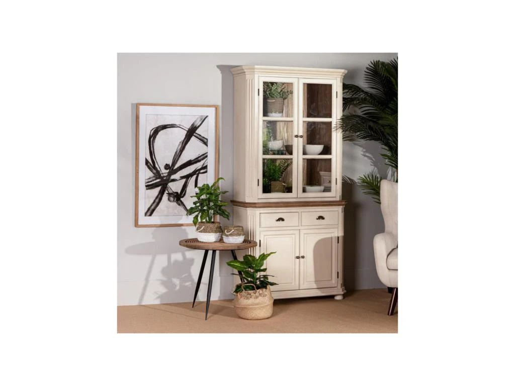 Vaisselier 4 Portes 2 Tiroirs Bois/Crème - CAMILLE 3 Vaisselier 4 Portes 2 Tiroirs Bois/Crème - CAMILLE – Image 2