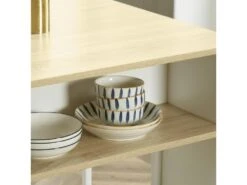 Ilot De Cuisine Table De Bar - 3 étagères, Porte-couteaux Acier Inox. - Blanc Aspect Chêne Clair -Meubles Soldes Boutique meuble de cuisine 19046389