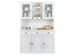 Vaisselier Bois Massif 5 Portes "Takao" 131cm Blanc