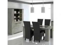 Vaisselier 2 Portes Vitrées Bois Gris/Béton - RIUCKO - L 130 X L 52 X H 190 Cm -Meubles Soldes Boutique meuble de cuisine 19735561