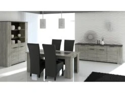 Vaisselier 2 Portes Vitrées Bois Gris/Béton - RIUCKO - L 130 X L 52 X H 190 Cm -Meubles Soldes Boutique meuble de cuisine 19735563