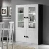 Vaisselier 4 Portes Blanc/Noir Laqué à LEDS - ZEME - L 118 X L 46 X H 181 Cm -Meubles Soldes Boutique meuble de cuisine 19735591
