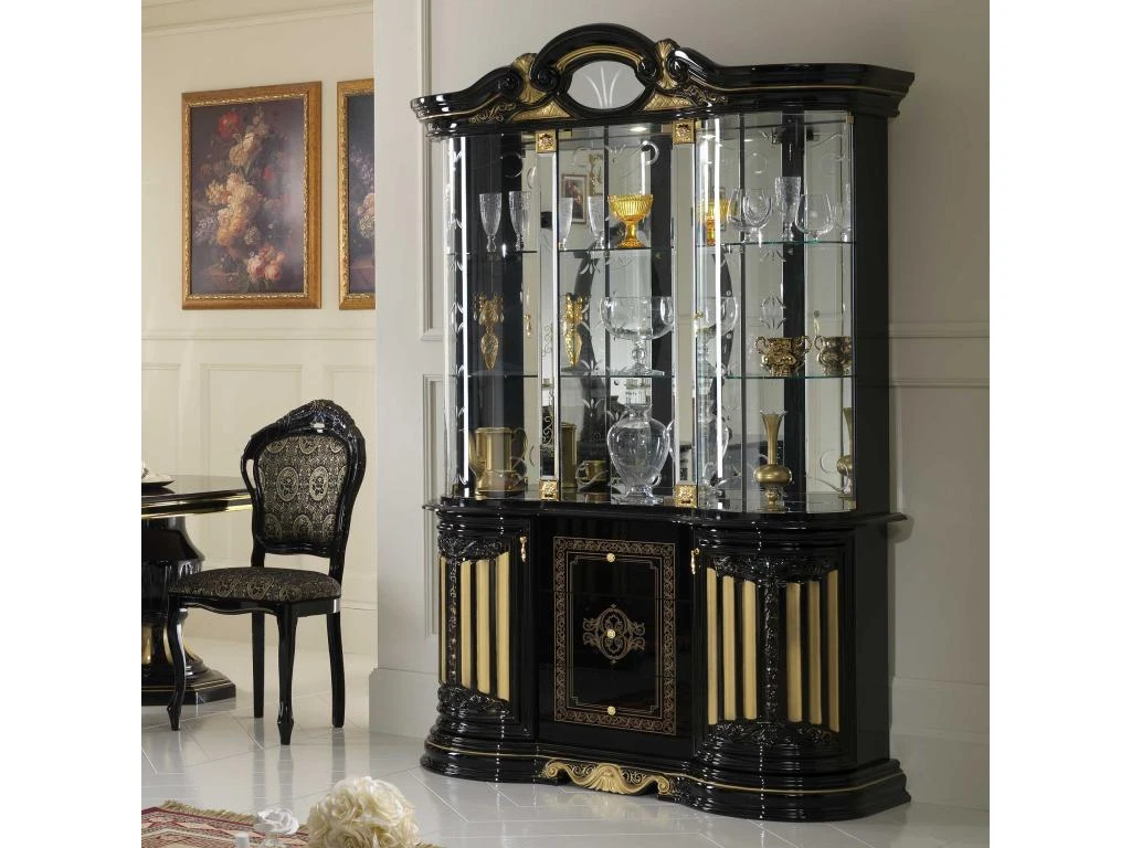 Vitrine 5 Portes Battantes 3 Tiroirs Noir/Or à Led - ADELE - L 139 X L 50 X H 213 Cm 3 Vitrine 5 Portes Battantes 3 Tiroirs Noir/Or à Led - ADELE - L 139 X L 50 X H 213 Cm